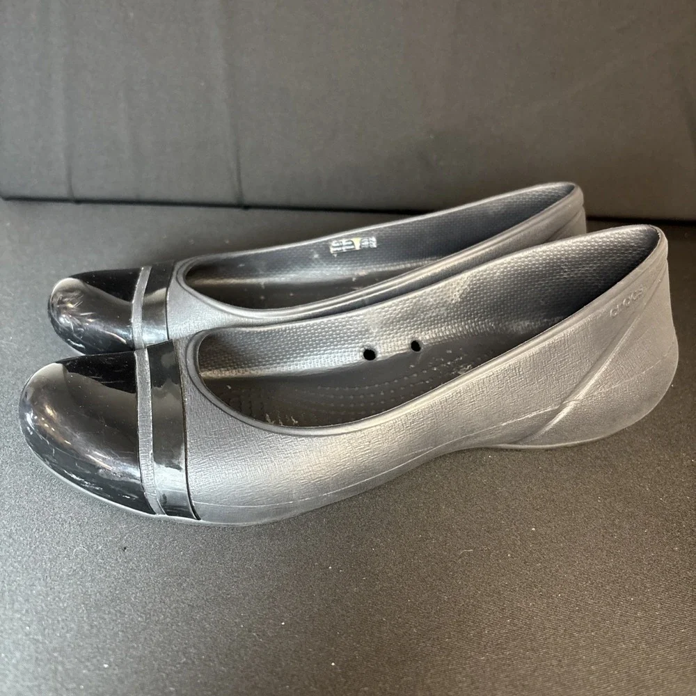 CROCS Womens Size 9 Cap Toe Flat Black‎ Ballet Flats Slip On Shoes